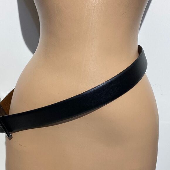 Perry Ellis Men's Black Faux Leather Silver Prong Buckle Single Strap Belt 34/85 - Picture 3 of 16